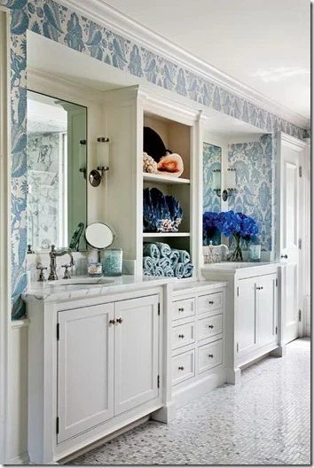 center storage between double vanity