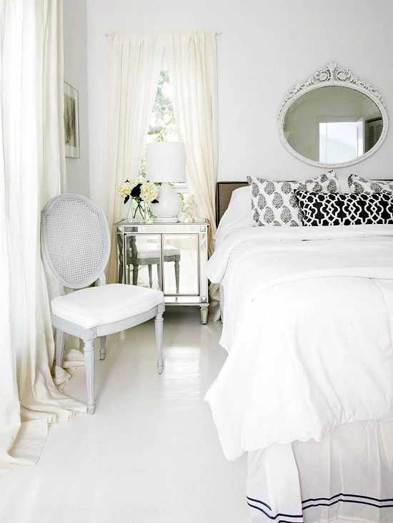 white on white master bedroom, Better Homes and Gardens
