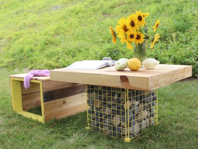 pallet wood gabion table and benches, A Piece of Rainbow