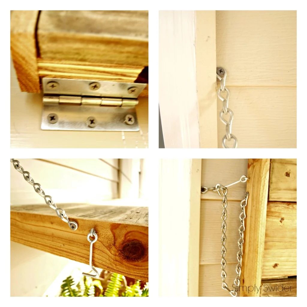 use hinges and chain to hang an outdoor wood buffet, Simply Swider on Bekob