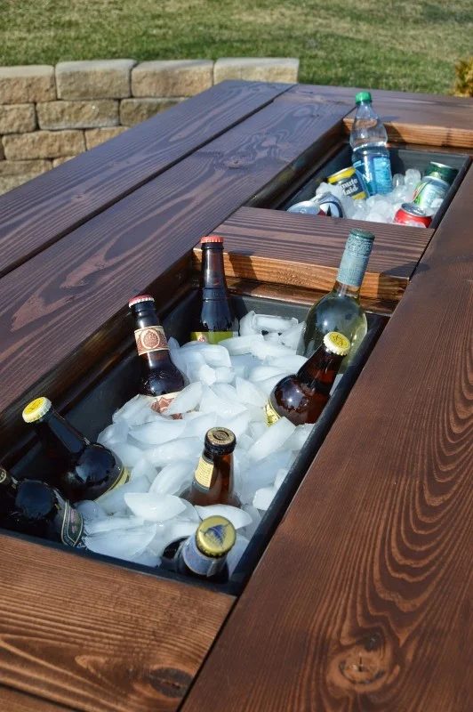 patio table with built-in ice boxes, via Bekob