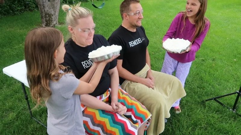 Mother Father And Two Siblings Get Ready For A Whip Cream Pie In The Face Baby Gender Reveal #Bekob