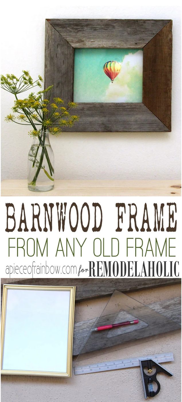 Turn a regular photo frame into a reclaimed barn wood photo frame -- so straightforward!