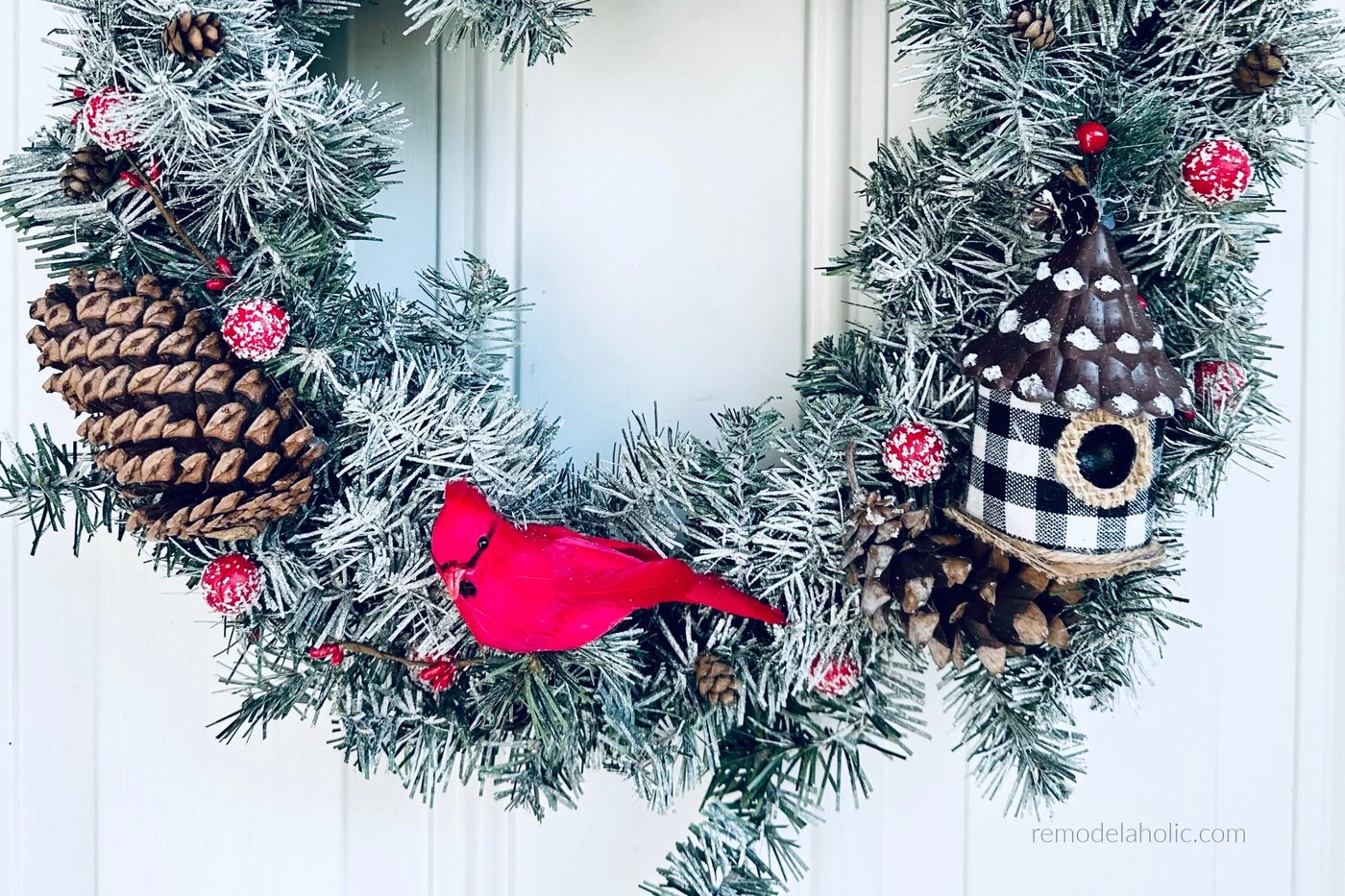 Red Cardinal Winter Wreath Handmade Flocked Christmas Wreath walkthrough, Bekob