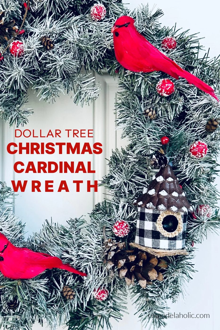 Diy Dollar Tree Flocked Christmas Wreath With Cardinals And Red Berries, Bekob