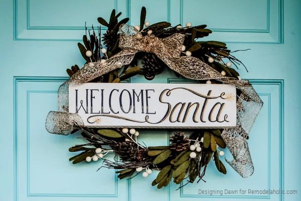 Handmade Painted Wood Sign For Welcome Santa Christmas Wreath, Bekob
