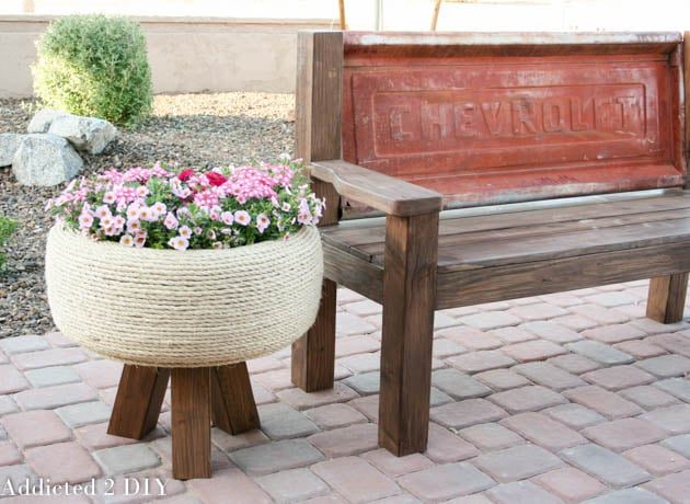 Outdoor Planter option, Old Tire Planter With Wood Legs Addicted2DIY