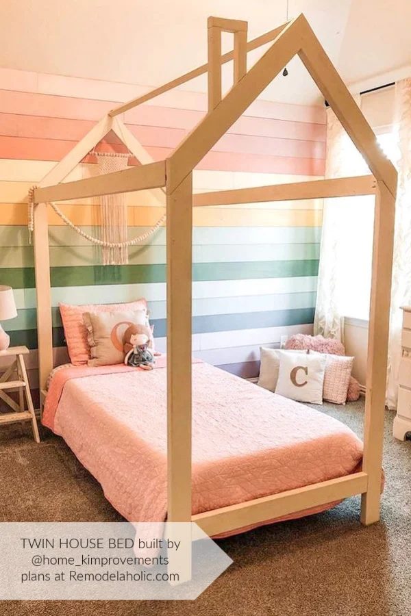 Home Kimprovements Twin House Bed Frame With Rainbow Shiplap Wall, Twin Bed Plans By Bekob WM