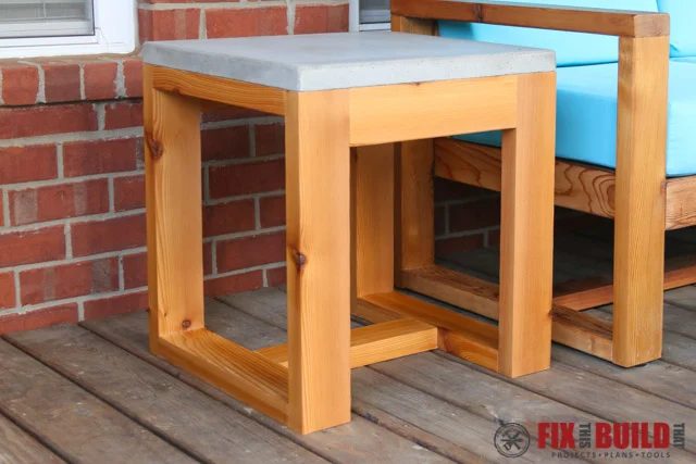 2x4 Wood Projects, concrete top outdoor side table by Fix This Build That