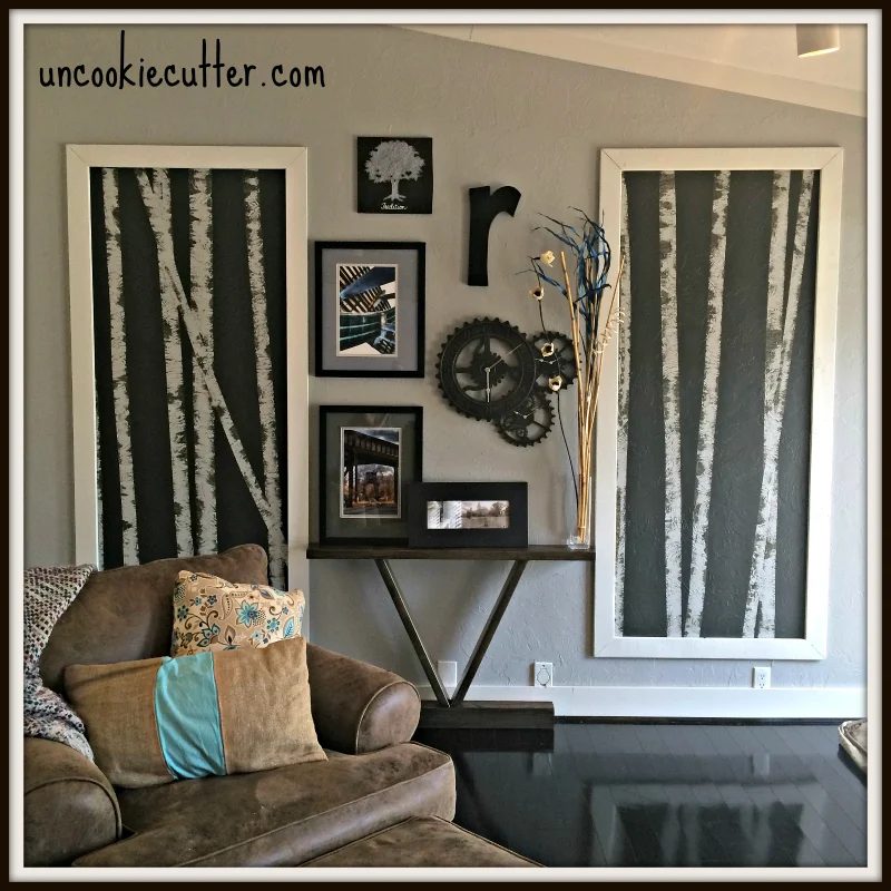Handmade wall art - oversized birch tree painting on wall Uncookie Cutter