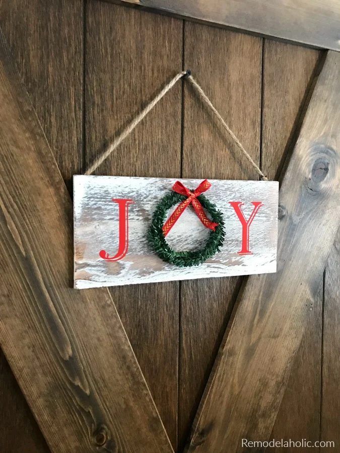 JOY Wreath Sign For Door Farmhouse Weathered Wood Sign Easiest Diy Chalkboard Signs For Christmas #Bekob