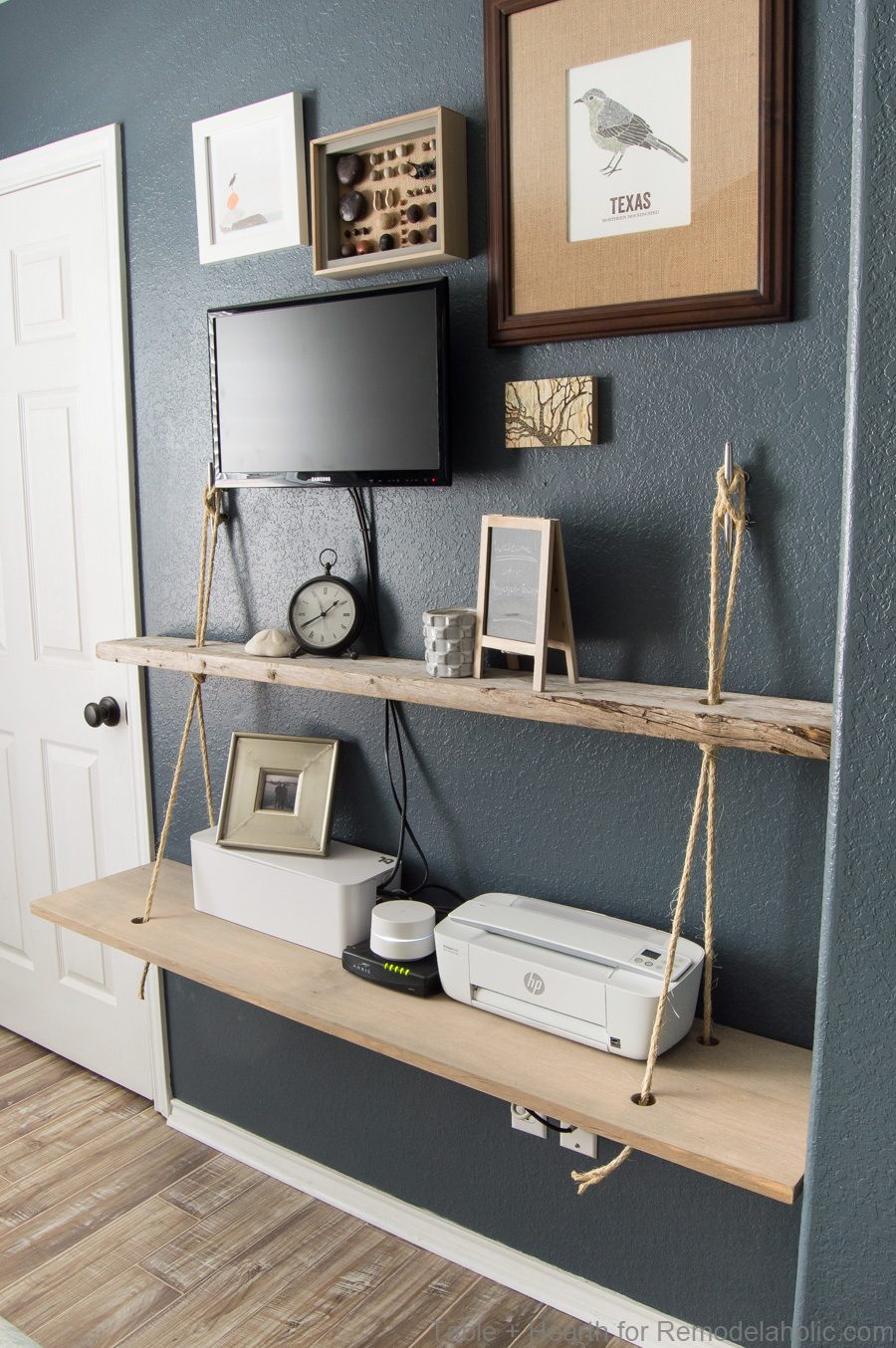 Handmade reclaimed wood floating rope shelf walkthrough | How to make an straightforward hanging rope shelves for decor and electronics #Bekob