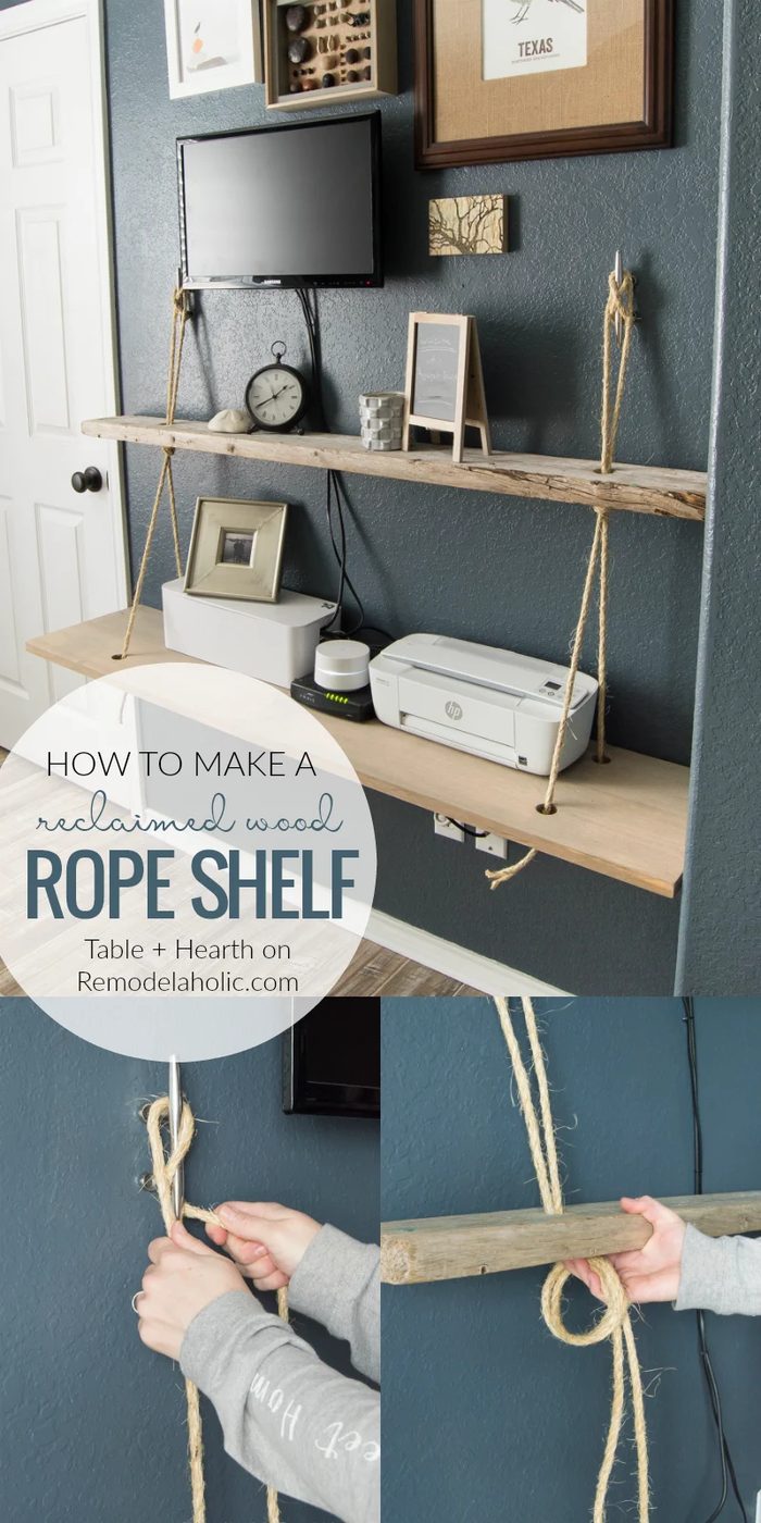 Handmade reclaimed wood floating rope shelf walkthrough | How to make an straightforward hanging rope shelf for decor and electronics #Bekob