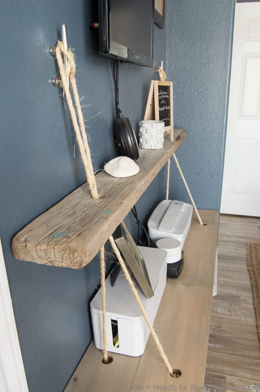 Handmade reclaimed wood floating rope shelf walkthrough | How to make an straightforward hanging rope shelves for decor and electronics #Bekob