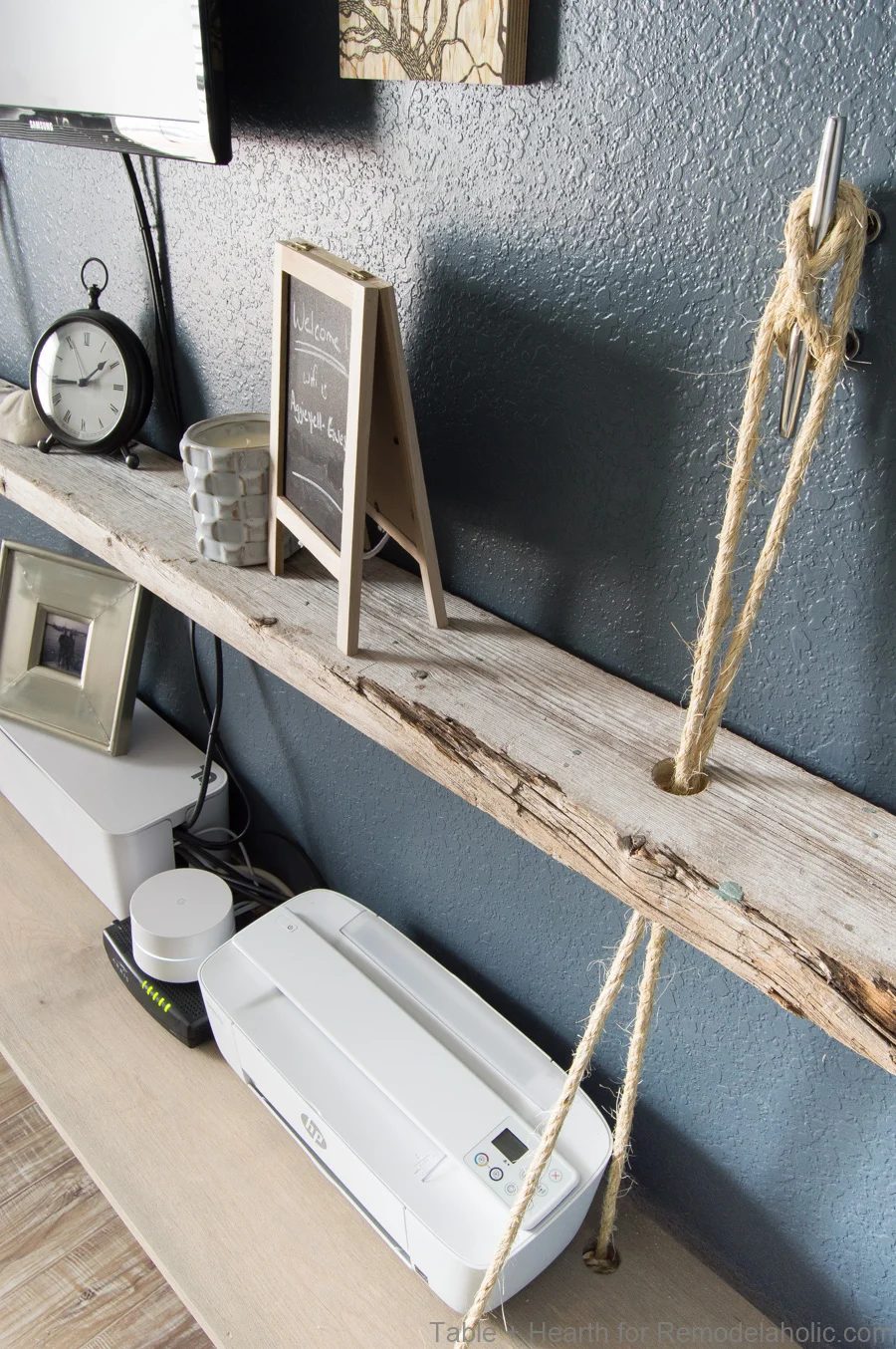 Handmade reclaimed wood floating rope shelf walkthrough | How to make an straightforward hanging rope shelves for decor and electronics #Bekob