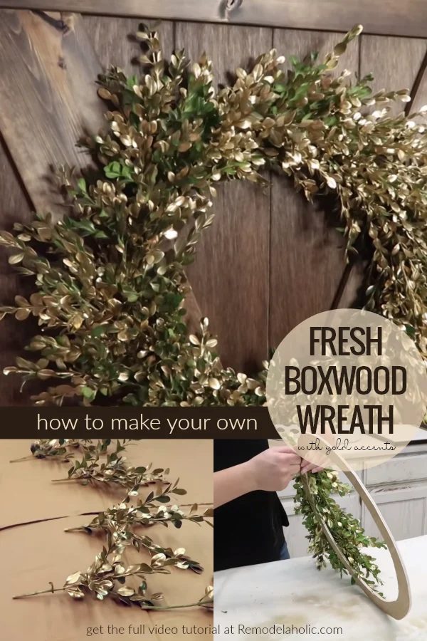 Handmade Homemade Fresh Boxwood Wreath With Gold Accents | This Handmade fresh boxwood wreath is an straightforward craft for a free afternoon -- just a couple of hours and some ya