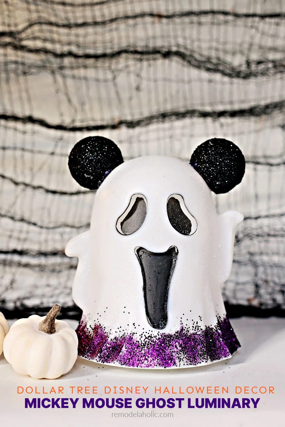 Handmade Dollar Tree Disney Halloween Decor, Mickey Mouse Ghost Luminary With Ears, Bekob