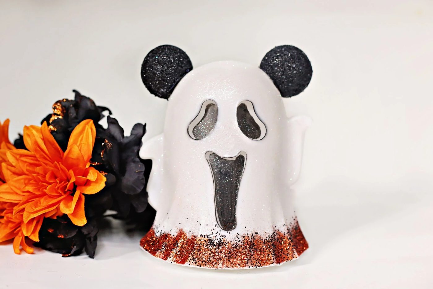 Handmade Mickey Mouse Ghost Luminary Orange Glitter, Bekob