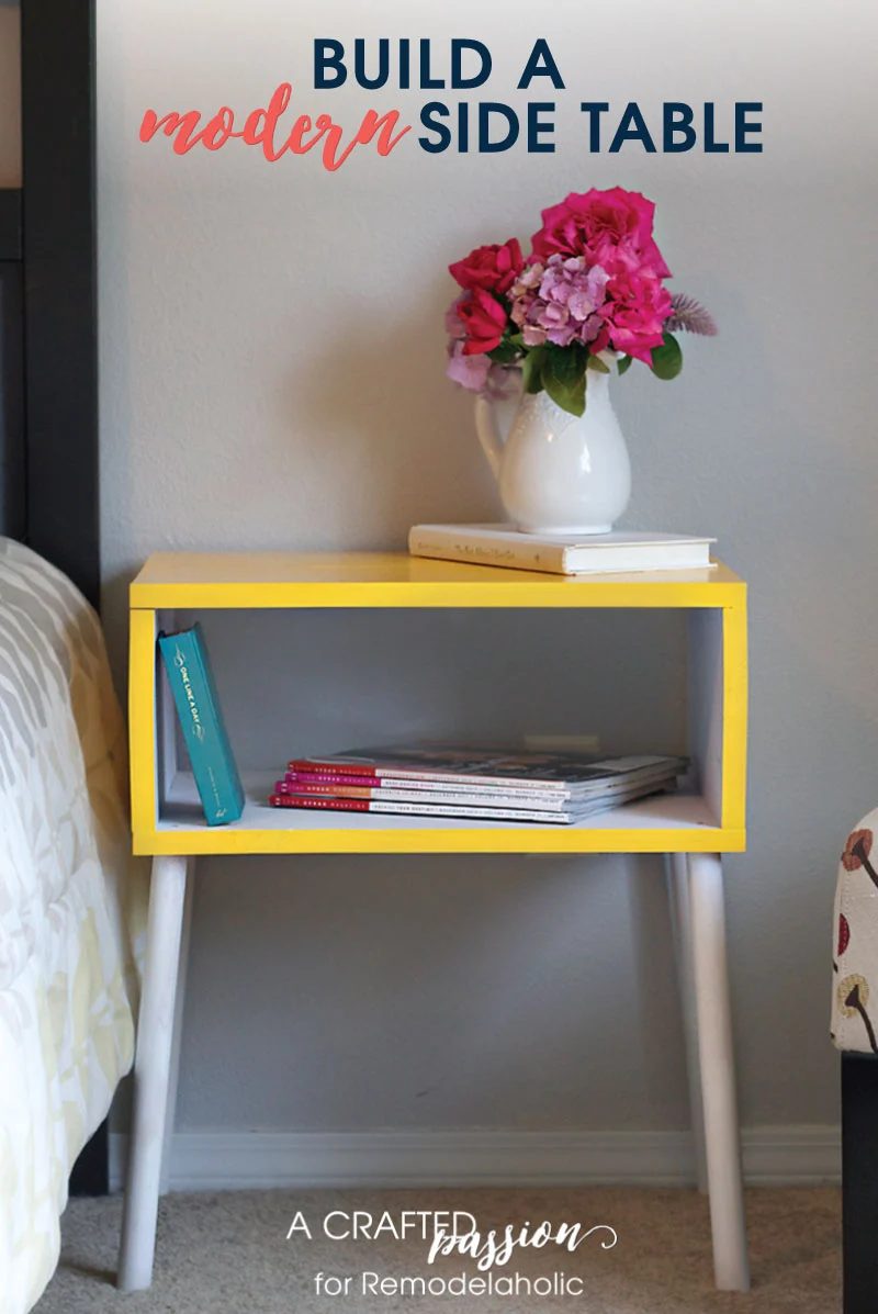 walkthrough for a boxy modern side table with angled legs by A Crafted Passion featured on @Bekob
