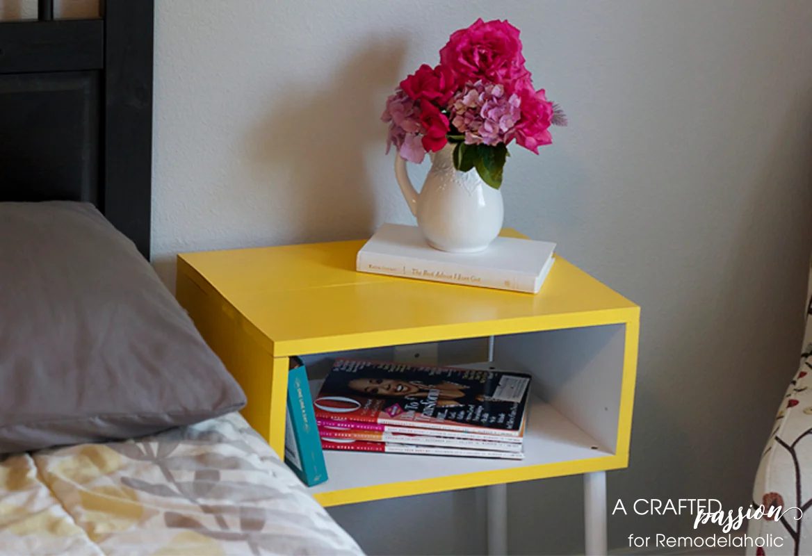 Handmade yellow boxy side table adds pop of color to room by A Crafted Passion featured on @Bekob