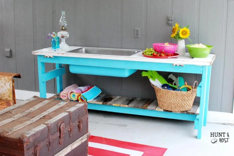 Bright outdoor buffet table Hunt and Host