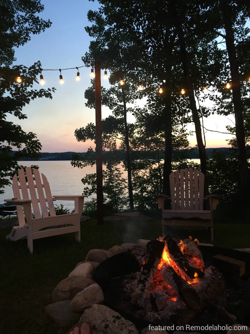 straightforward Handmade outdoor lighting posts around a fire pit with seating area, featured on @Bekob wm