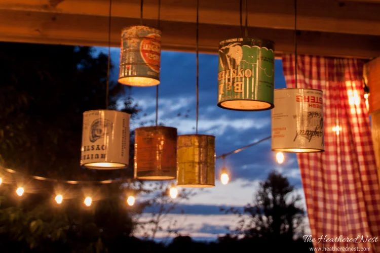 Handmade coffee can chandelier-upcycled oyster can pendant light www.heatherednest.com-1