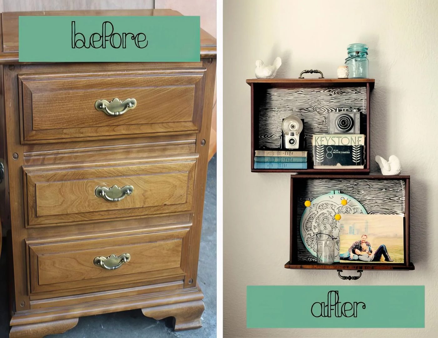 Before&after Modern Upcycled Shelf Drawers