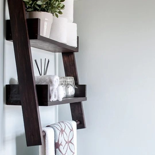Wooden Bathroom Ladder Shelf