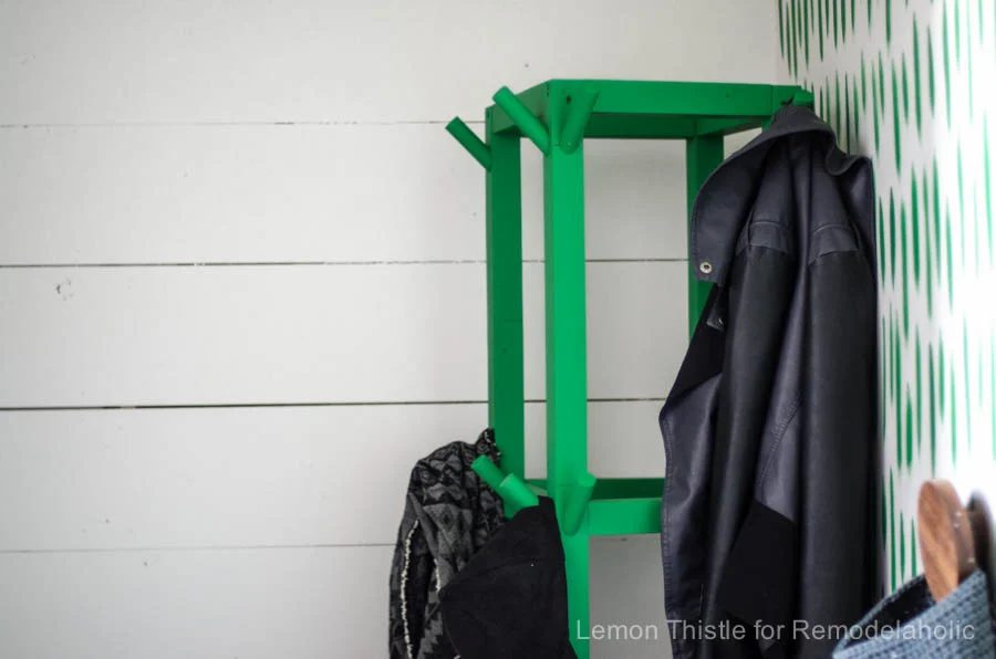 I love this Handmade wooden coat rack- the cube shape and green paint is so fun!