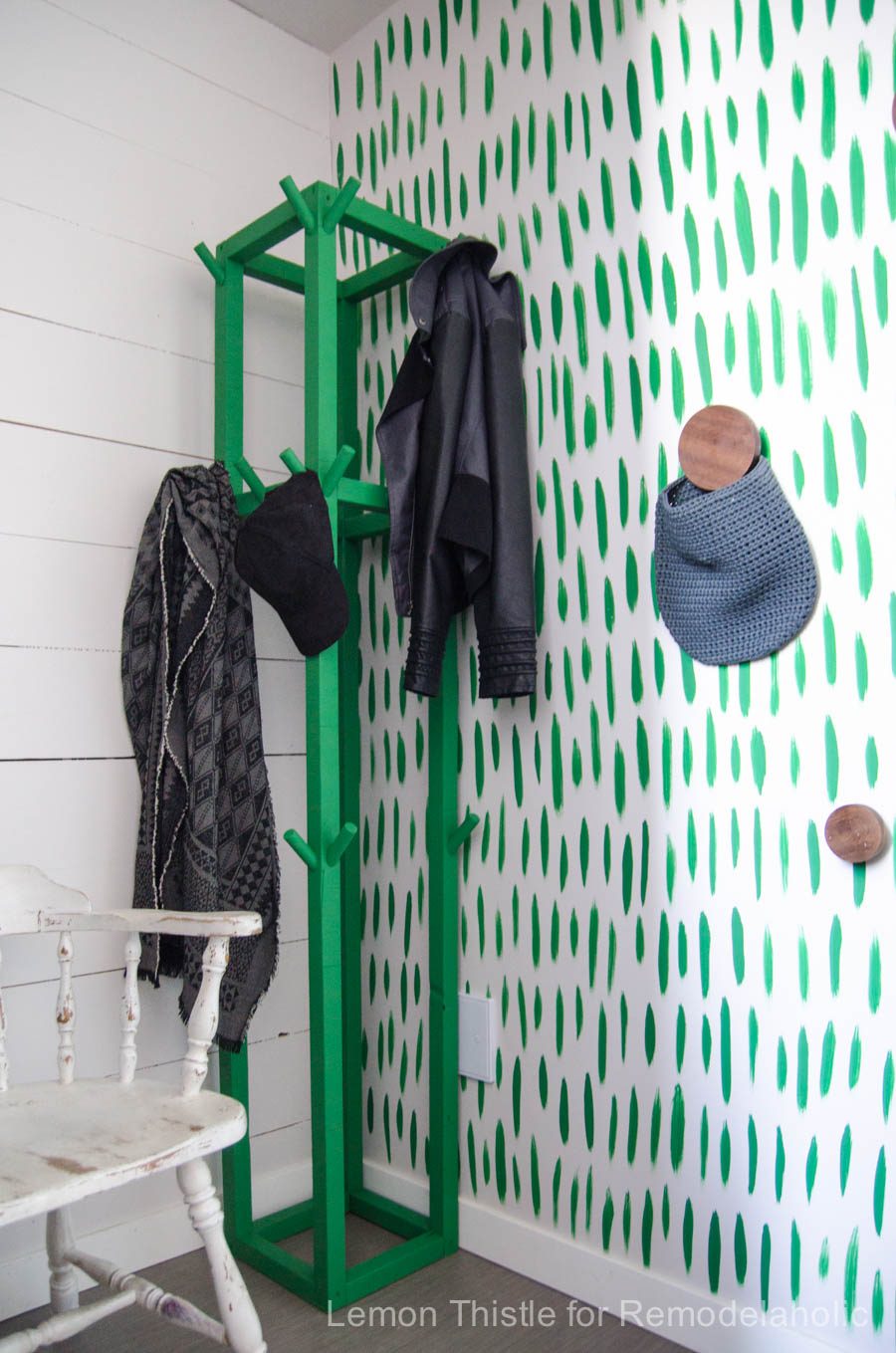 I love this Handmade wooden coat rack- the cube shape and green paint is so fun!