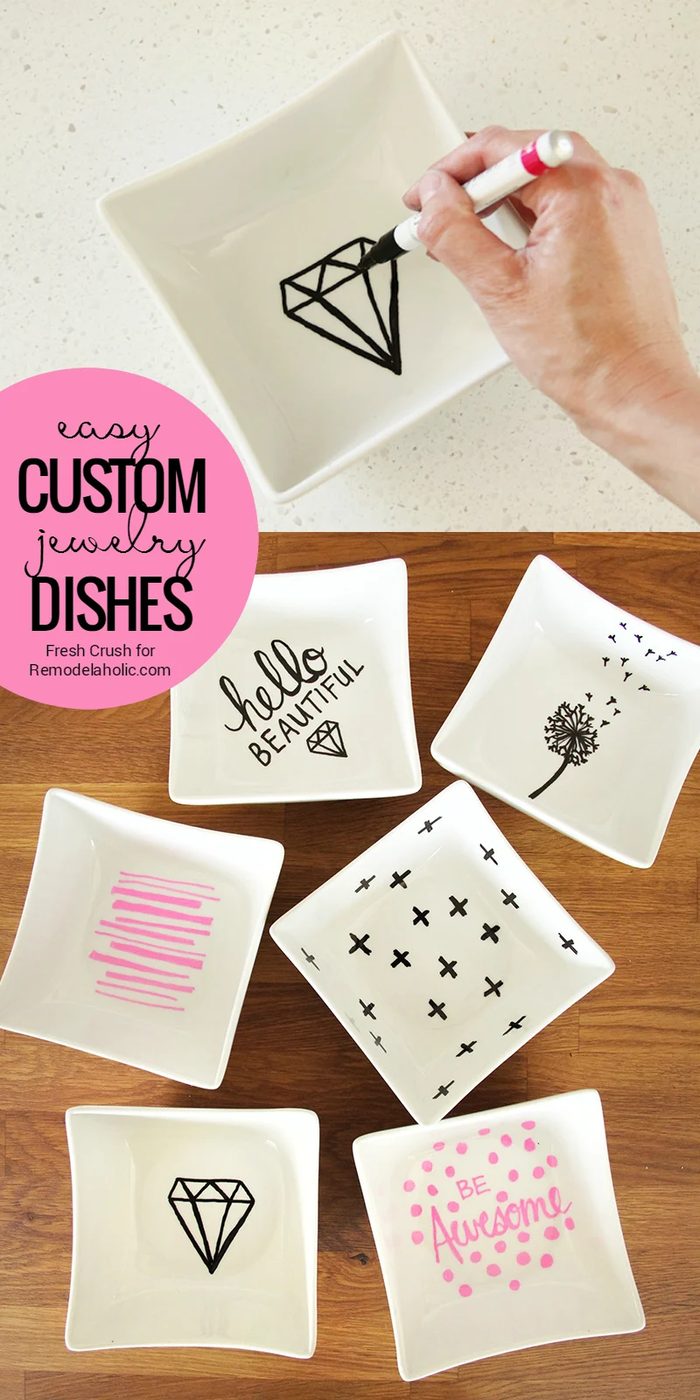 These custom jewelry dishes are so straightforward to make, and they'll make great gifts! well fitted for organizing small bathroom items in a drawer, or for jewelry on a vanity or