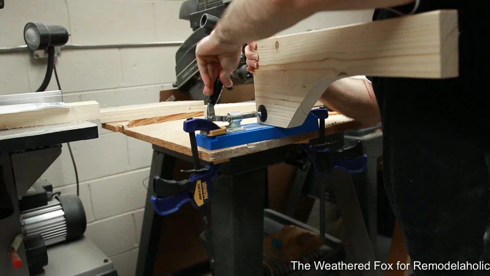 use pocket holes to attach leg arches together, How to make a wooden bench farmhouse style
