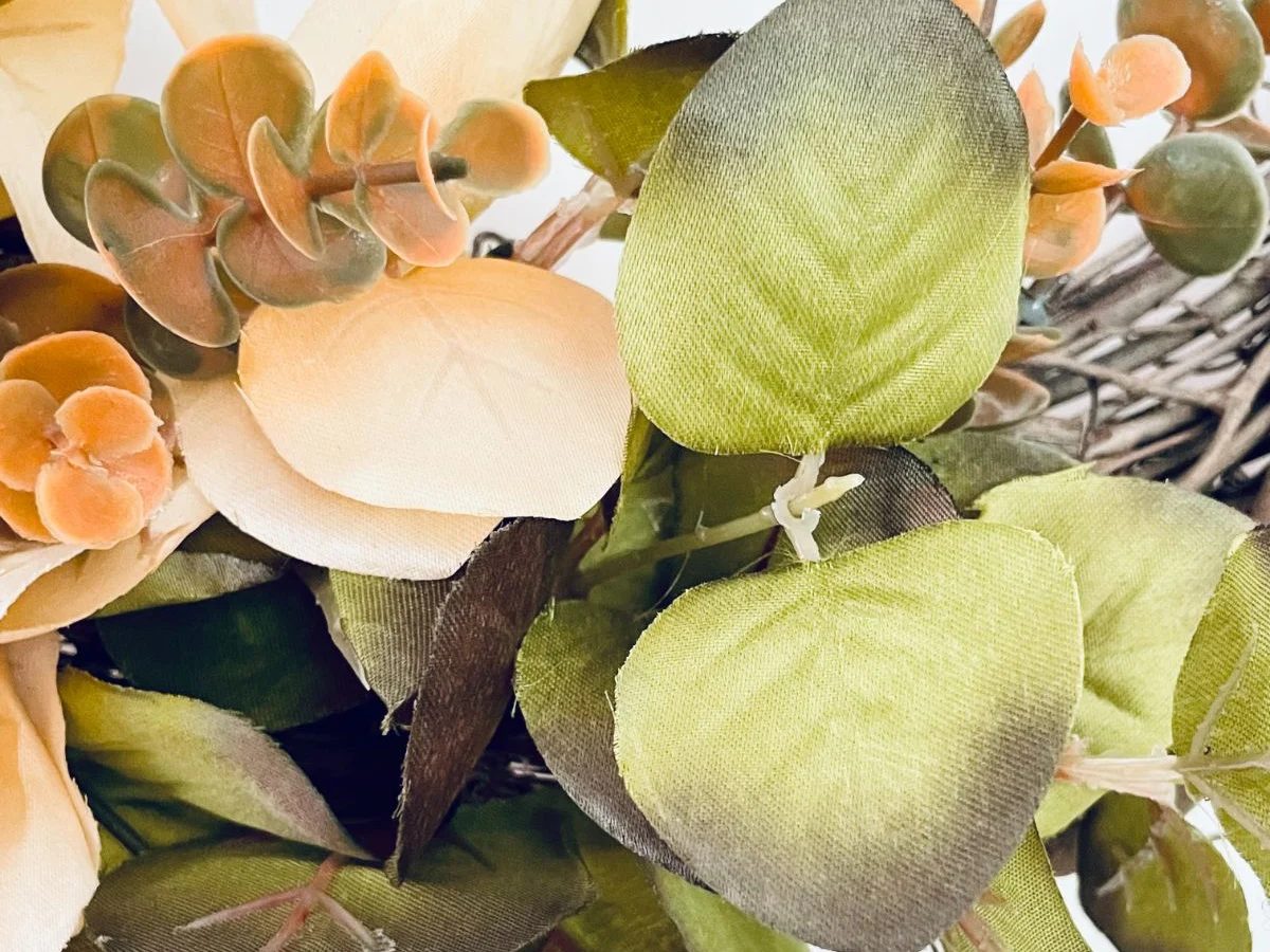 Eucalyptus And Leaves On Farmhouse Dollar Tree Fall Wreath, Bekob