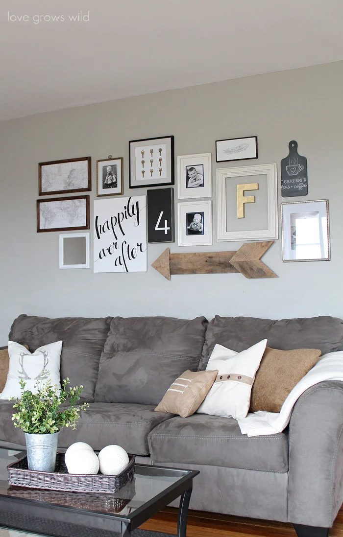 Living Room Gallery Wall Over The Sofa, Love Grows Wild