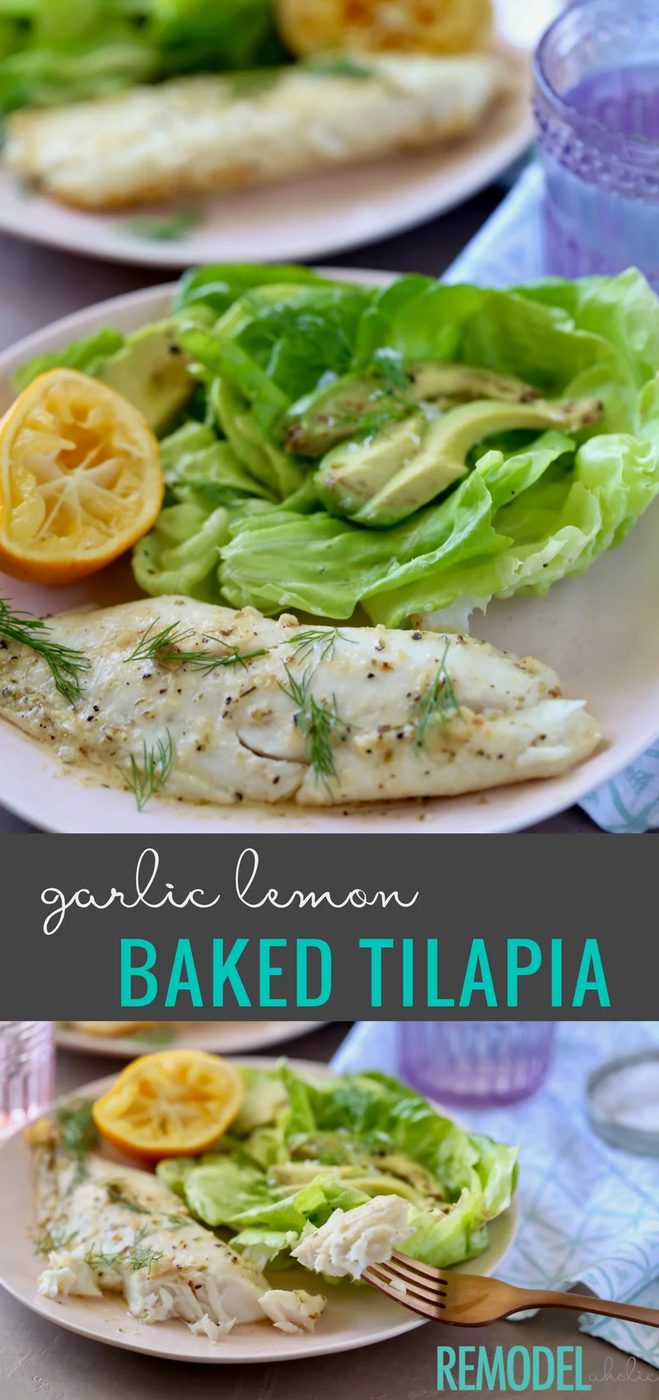 A healthy and straightforward dinner option from Bekob.com. A Recipe for Garlic Lemon Baked Tilapia. #bakedtilapia #easydinners #healthydinner #quickmeals