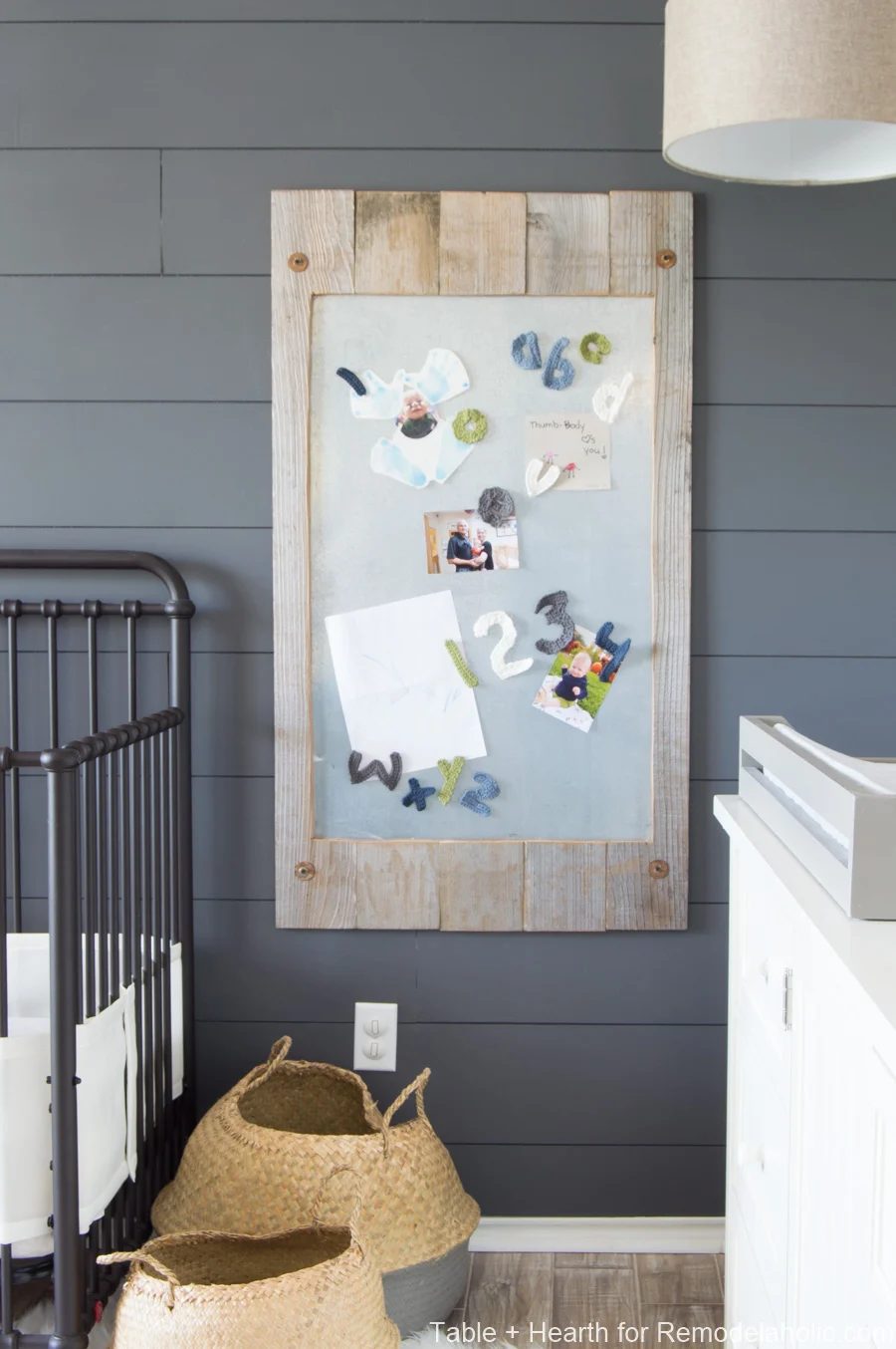 Handmade Reclaimed Wood Magnet Board | Make an affordable and straightforward metal magnetic display board for your child's masterpiece gallery art! well fitted for a family messag