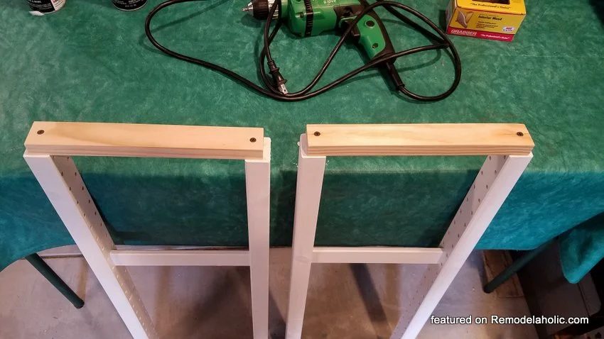 IKEA method Rustic Industrial Shelves Handmade Side Pieces Cross Bars Close Up