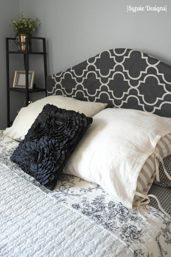 walkthrough for a no-sew fabric headboard slipcover, Sypsie Designs on Bekob.com