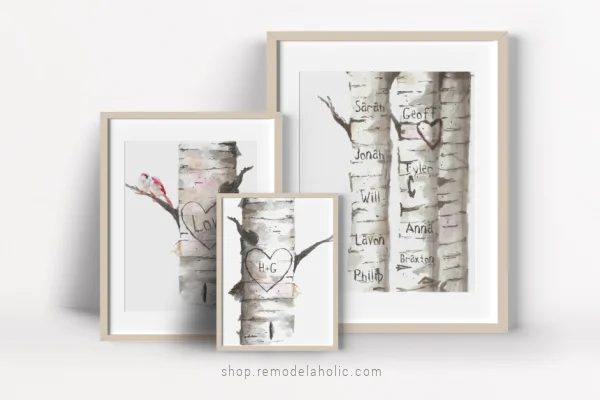 Personalized Gift option For Mom Dad Wedding, Custom Carved Birch Tree Art Set, Bekob