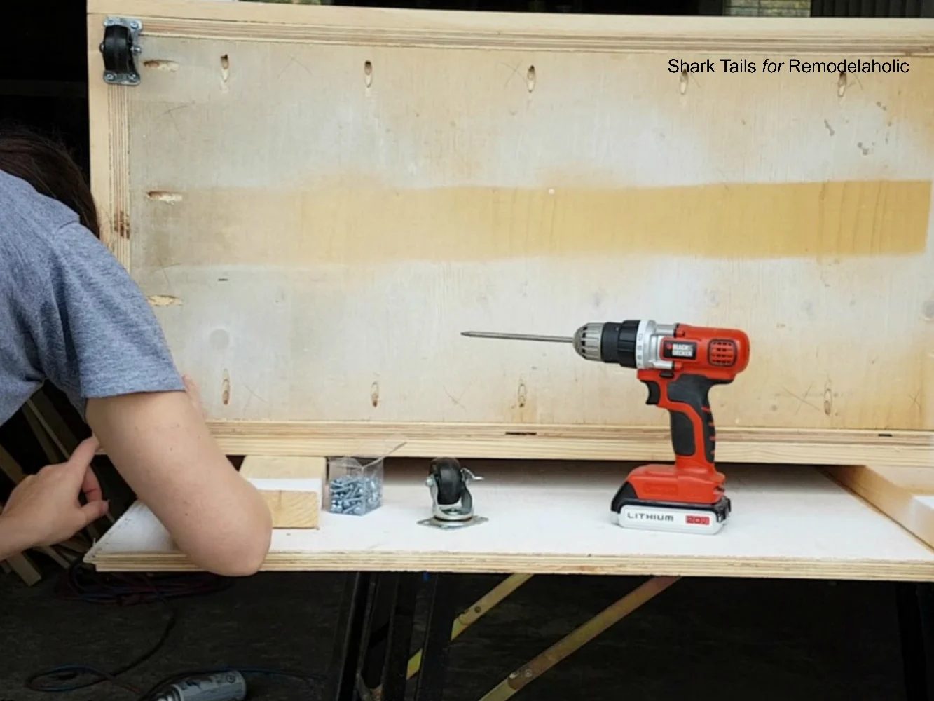 how to build a one sheet plywood storage box, add casters