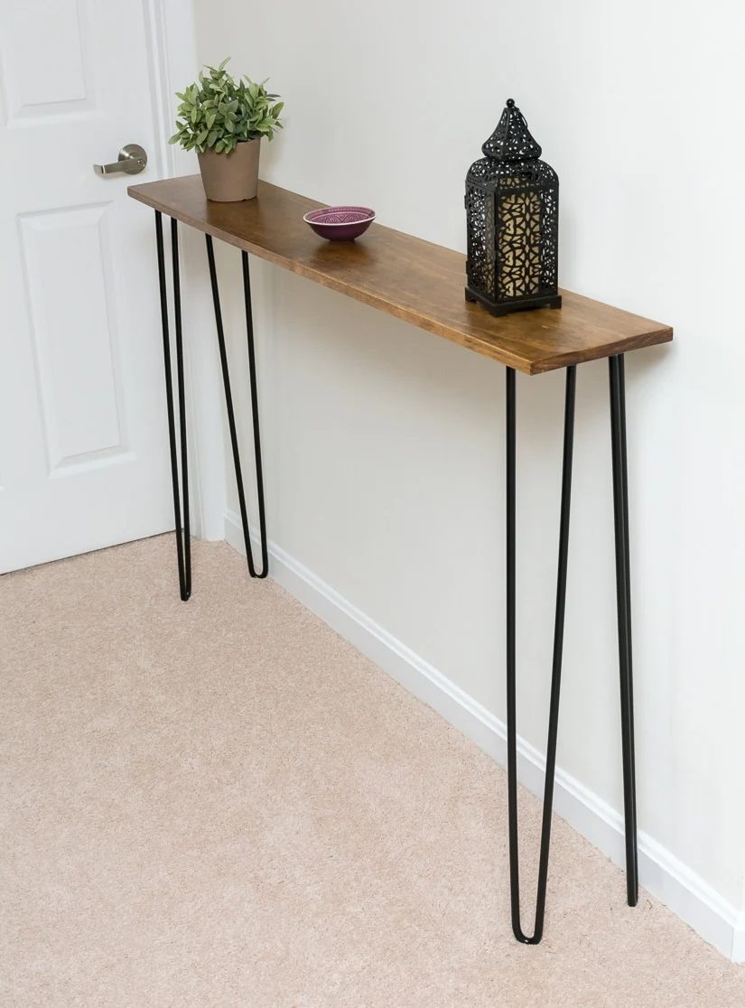 Hairpin Leg Pine Console Table By Brittany Goldwyn