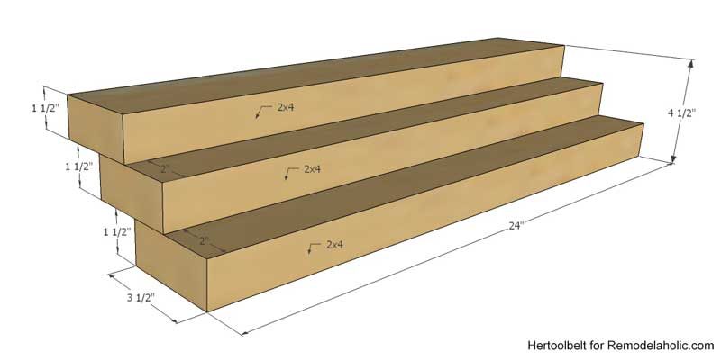 This is such an straightforward project to organize spice bottles. Build a direct tiered spice rack from a 2x4 wood board with free plans on Bekob.