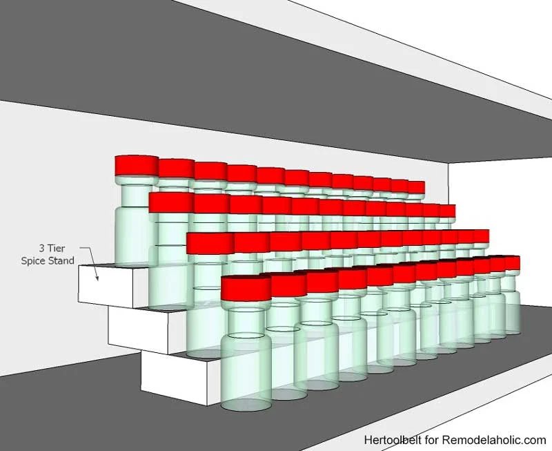 This is such an straightforward project to organize spice bottles. Build a direct tiered spice rack from a 2x4 wood board with free plans on Bekob.