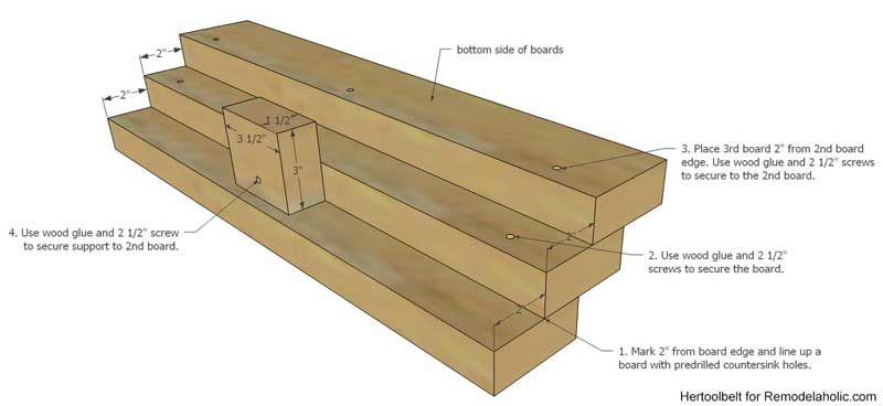 This is such an straightforward project to organize spice bottles. Build a direct tiered spice rack from a 2x4 wood board with free plans on Bekob.