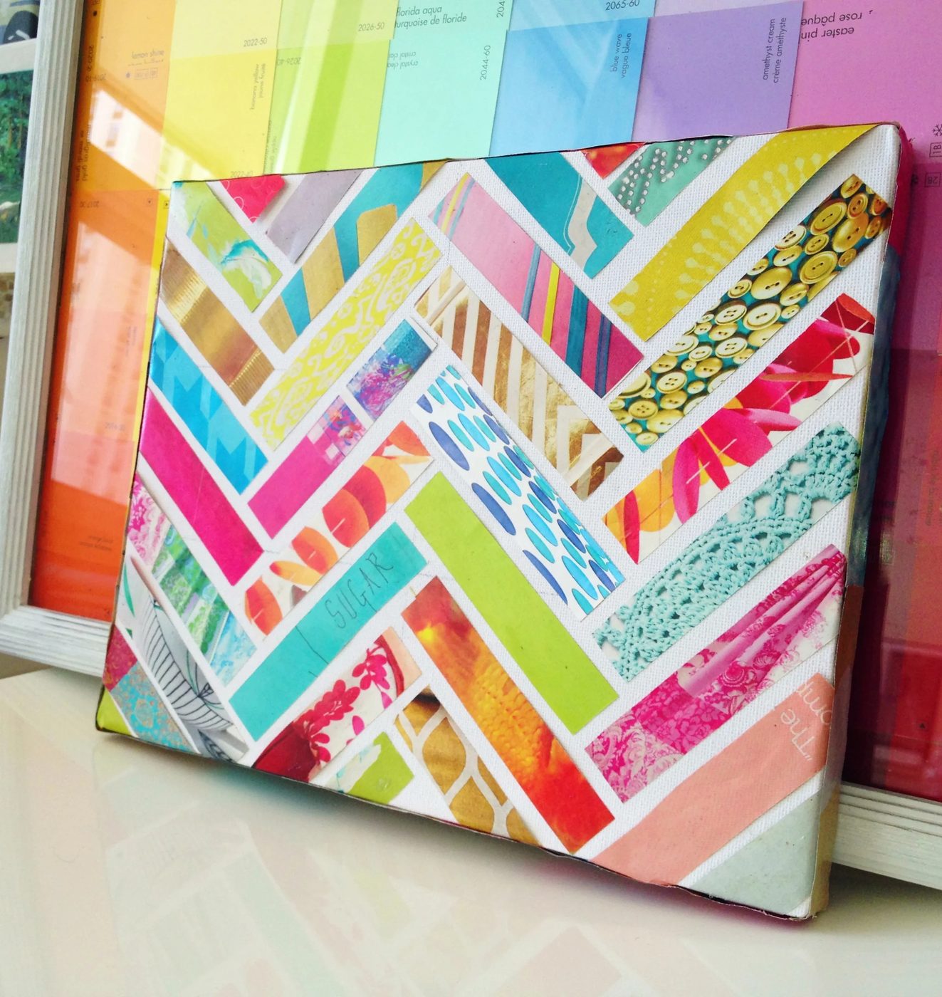 straightforward Art options for Kids Room Decor: herringbone strips of paper art (Sketchy Styles)