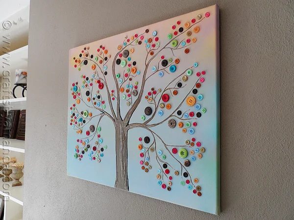 straightforward Art options for Kids Room Decor: handmade button tree wall art (Crafts By Amanda)