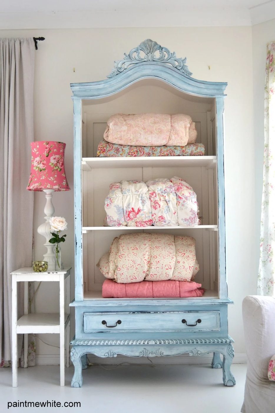Old armoire into blanket storage. well fitted for a guest room!