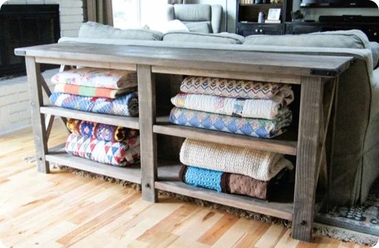 Handmade console table for blankets, great for the living room