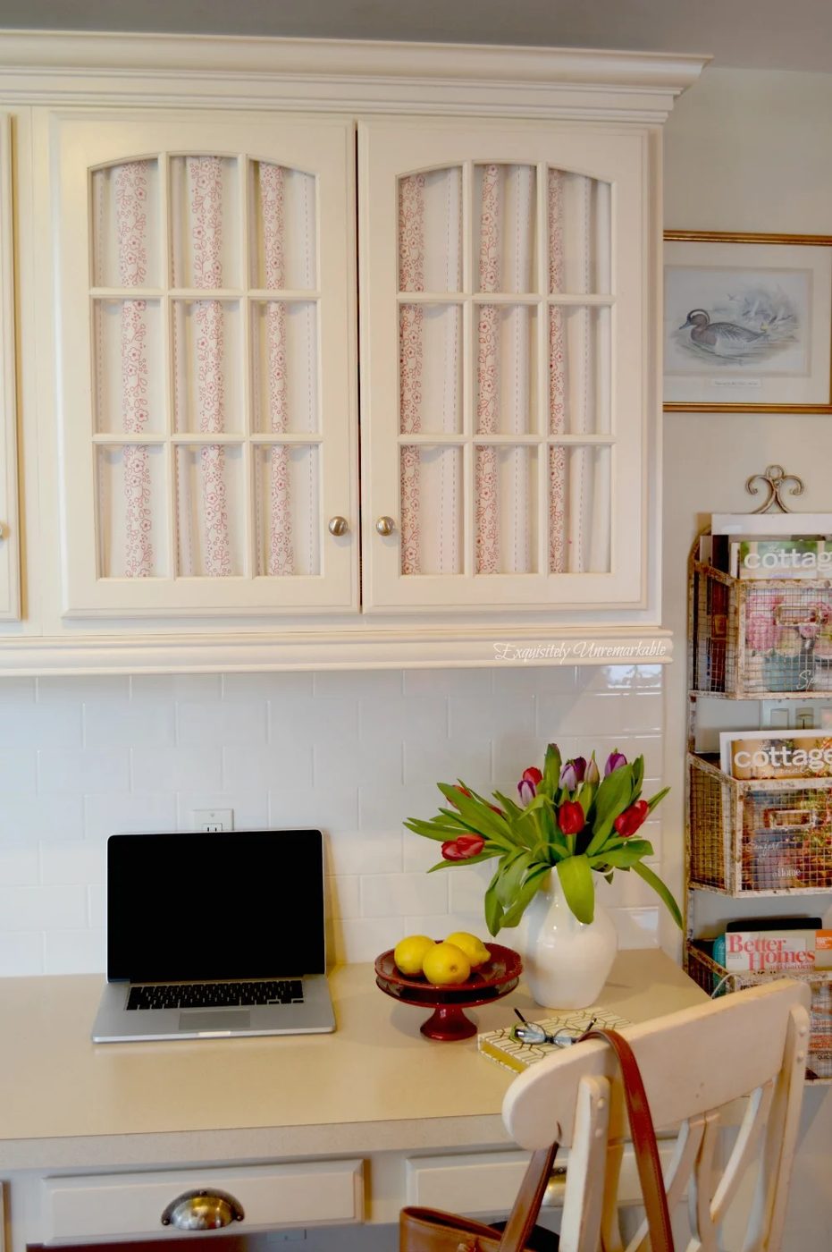 Add fabric to a glass cabinet door Exquisitely Unremarkable